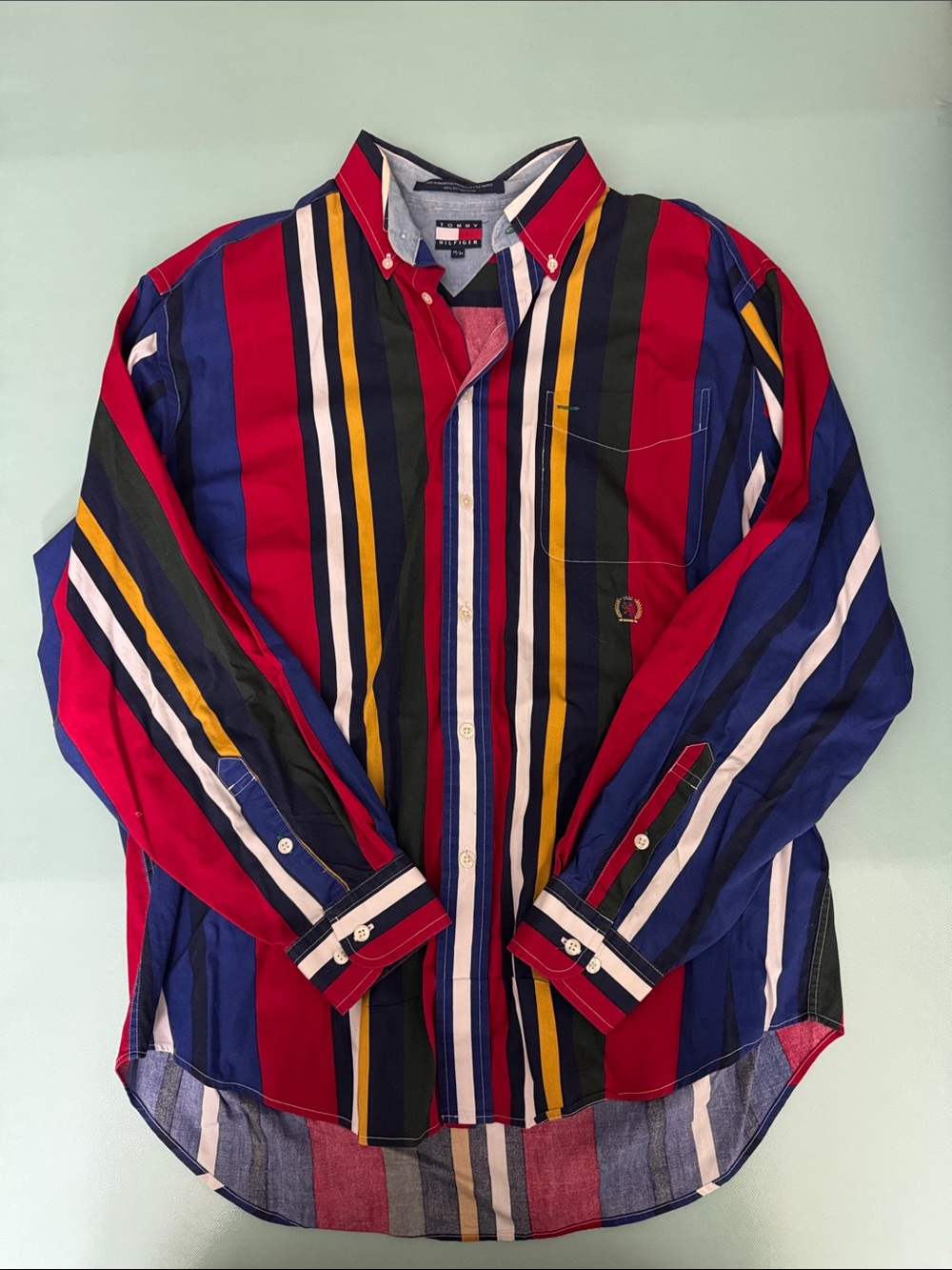 Tommy Hilfiger Men's Stripe Button-Down Shirt - Red/Blue/Green Cotton Size M/M (